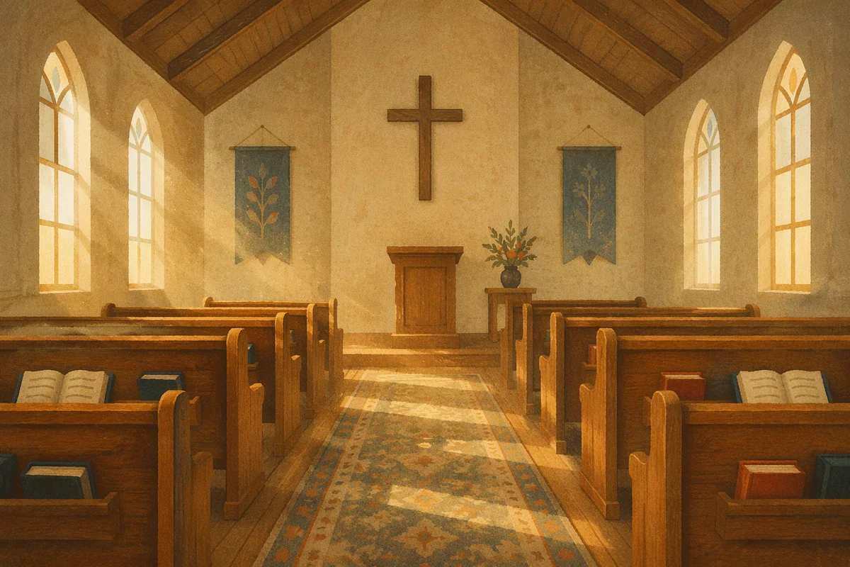 Empty Church Sanctuary in Morning Light