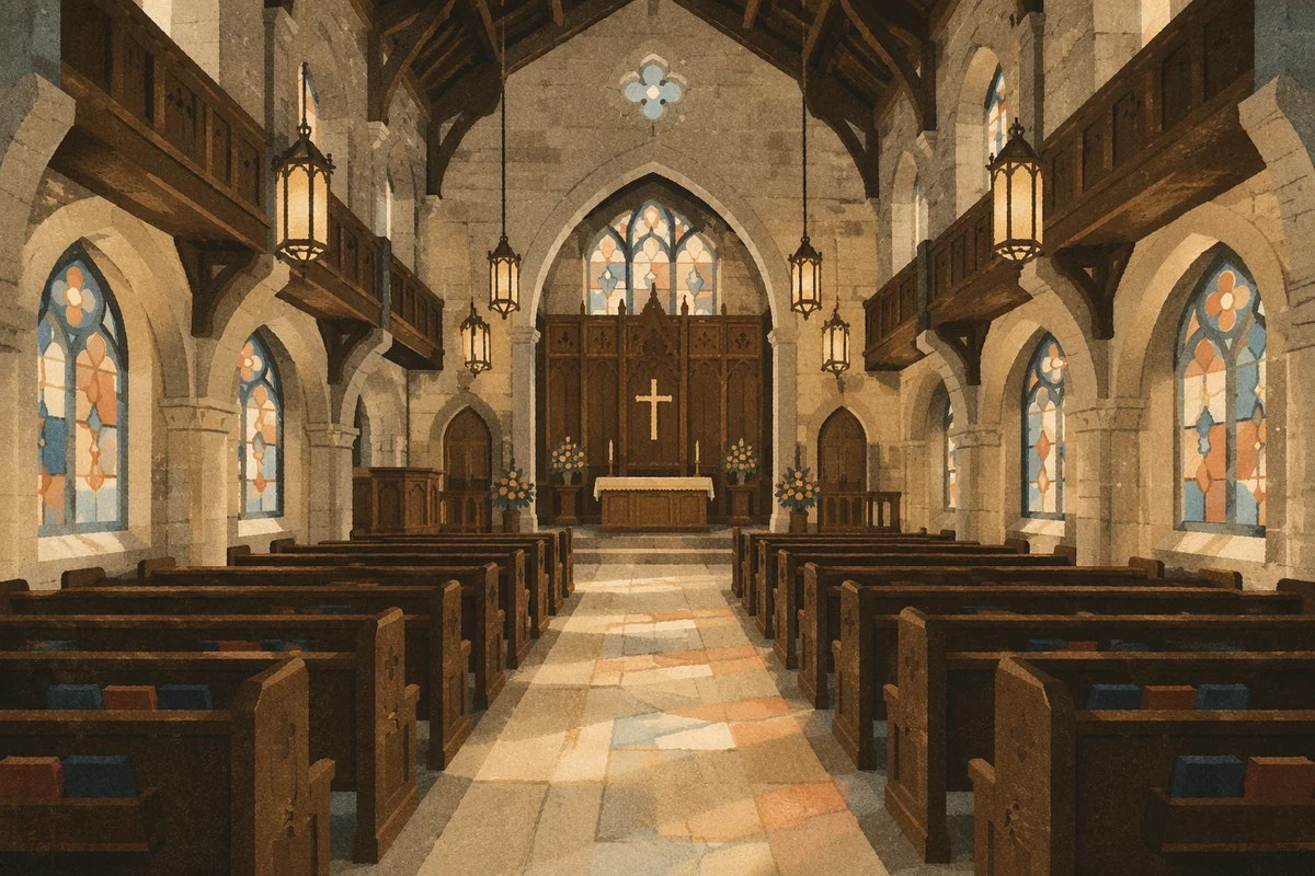 Empty Historic Church Sanctuary in Morning Light