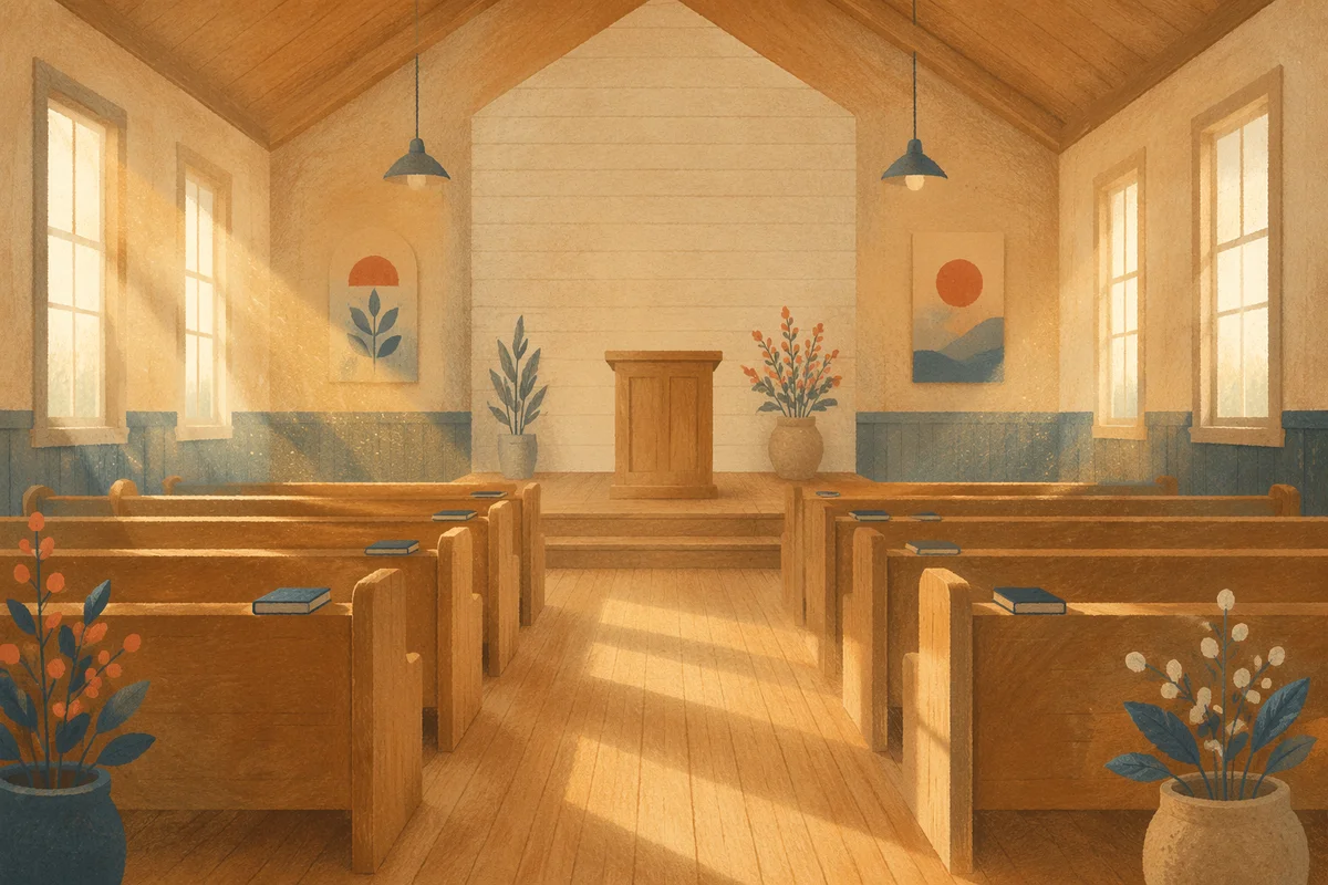 Morning Light in Empty Wooden Sanctuary
