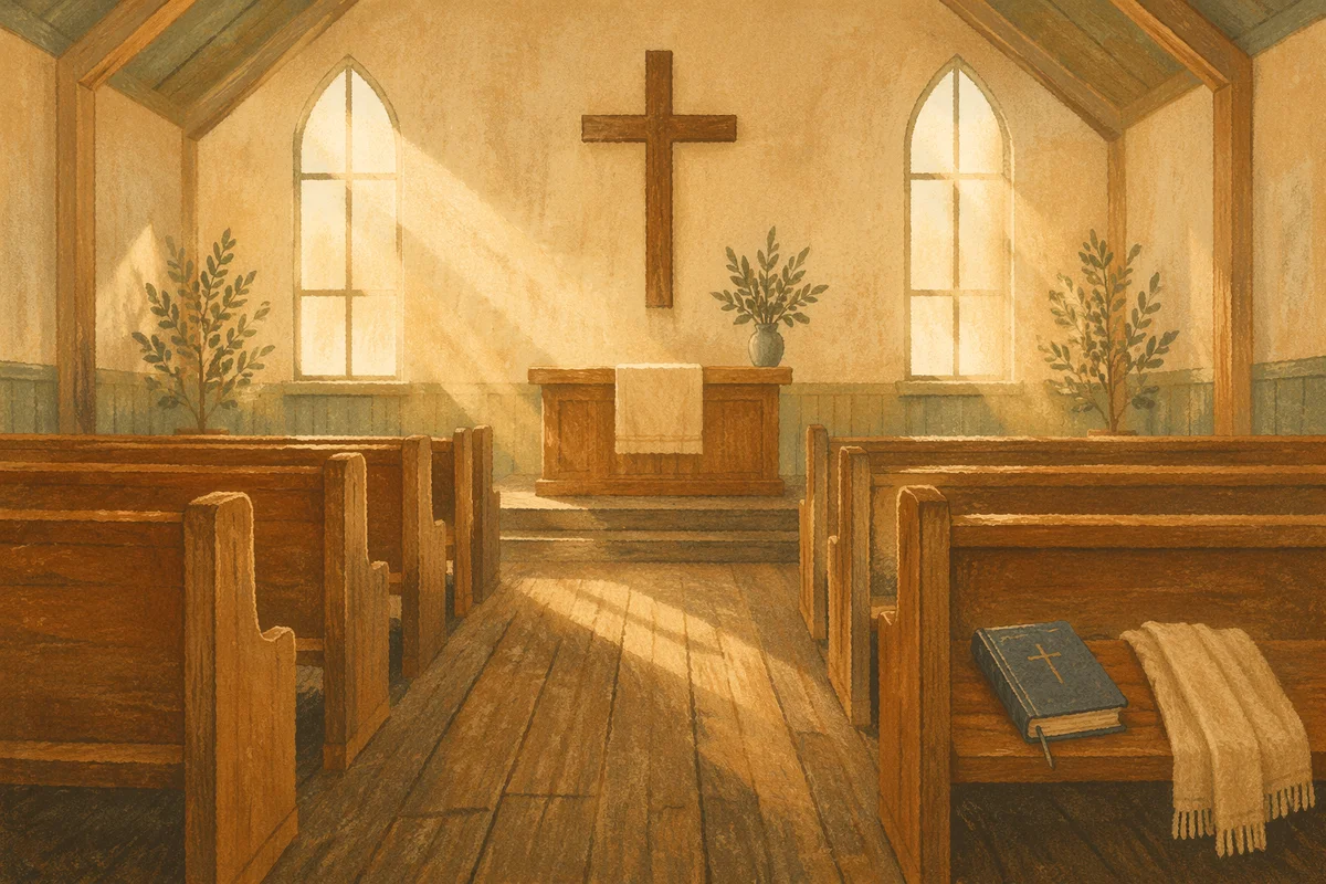 Empty Wooden Church Sanctuary at Morning Light
