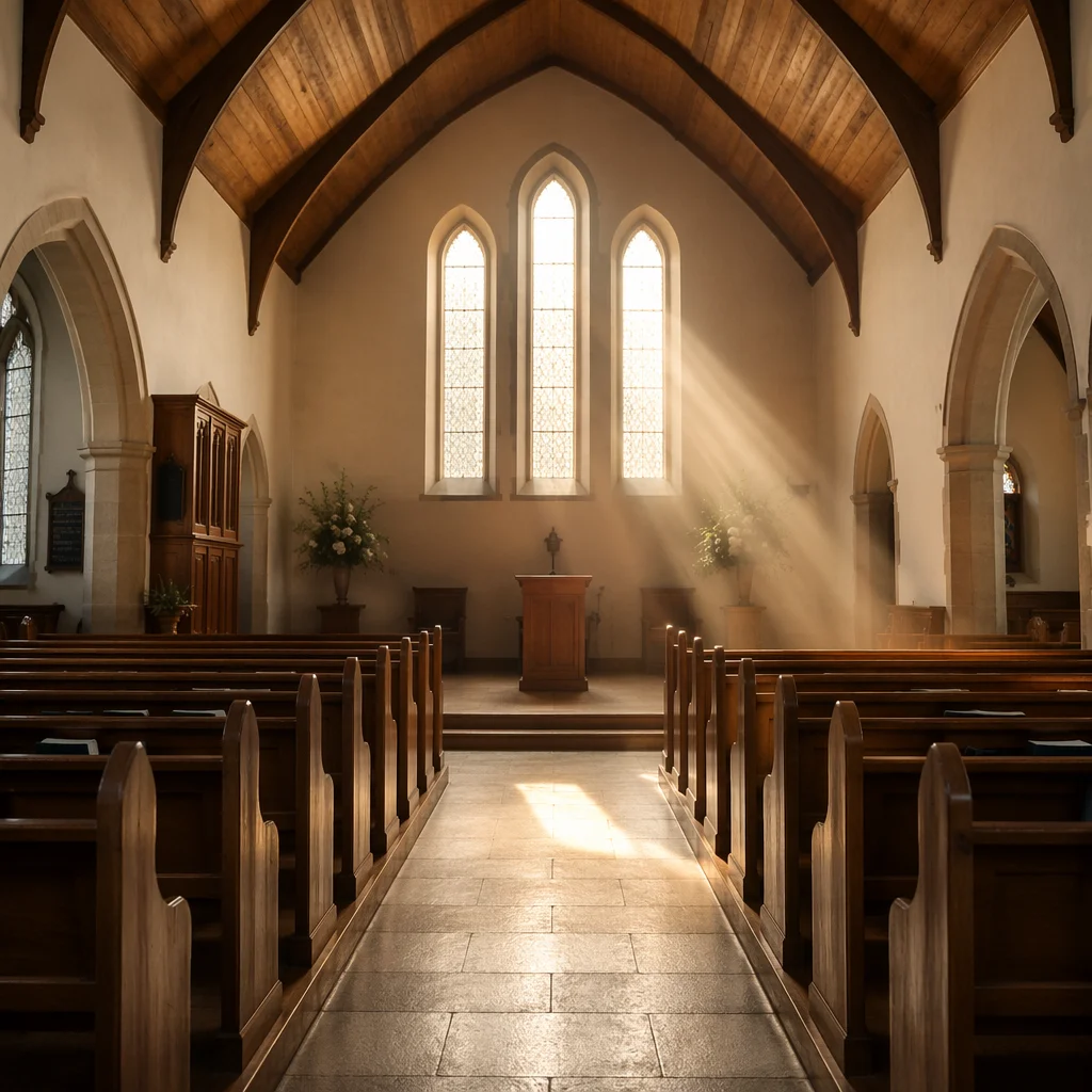 Empty Church Sanctuary in Morning Light