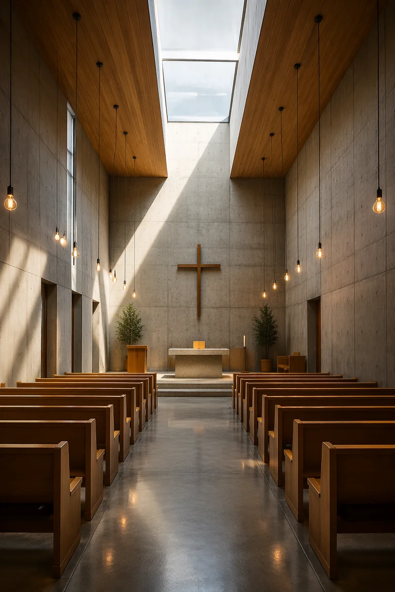 Empty Church Sanctuary in Morning Light