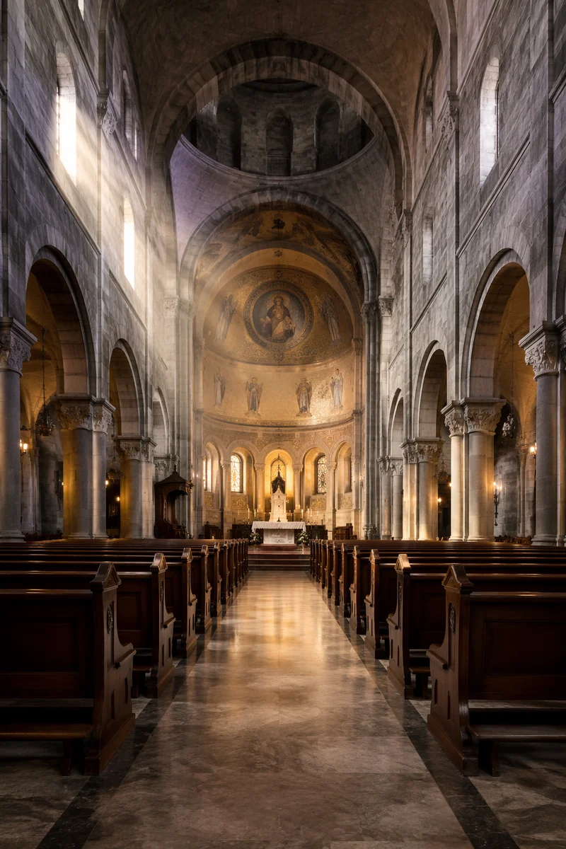 Empty Church Sanctuary in Morning Light