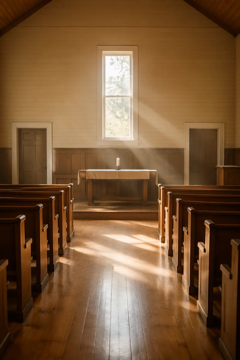 Empty Church Sanctuary in Morning Light