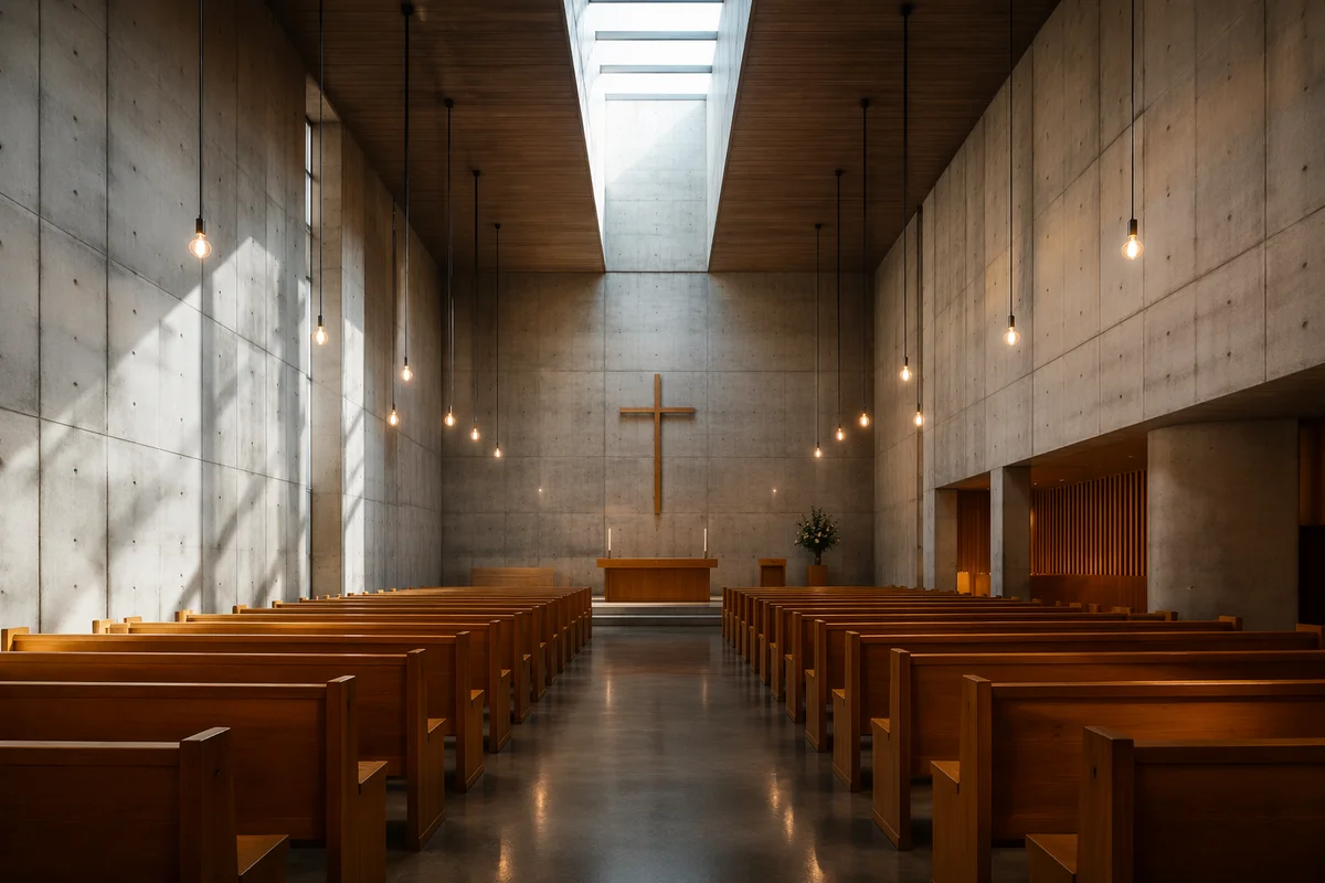 Empty Church Sanctuary in Morning Light