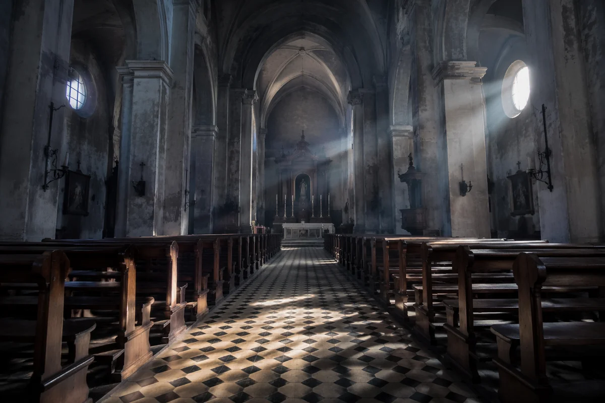 Empty Church Sanctuary in Morning Light