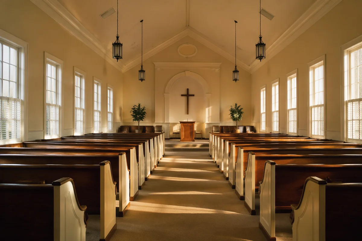 Empty Church Sanctuary in Morning Light