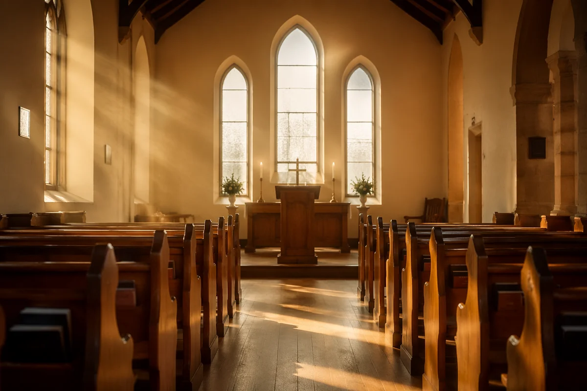 Empty Church Sanctuary in Morning Light
