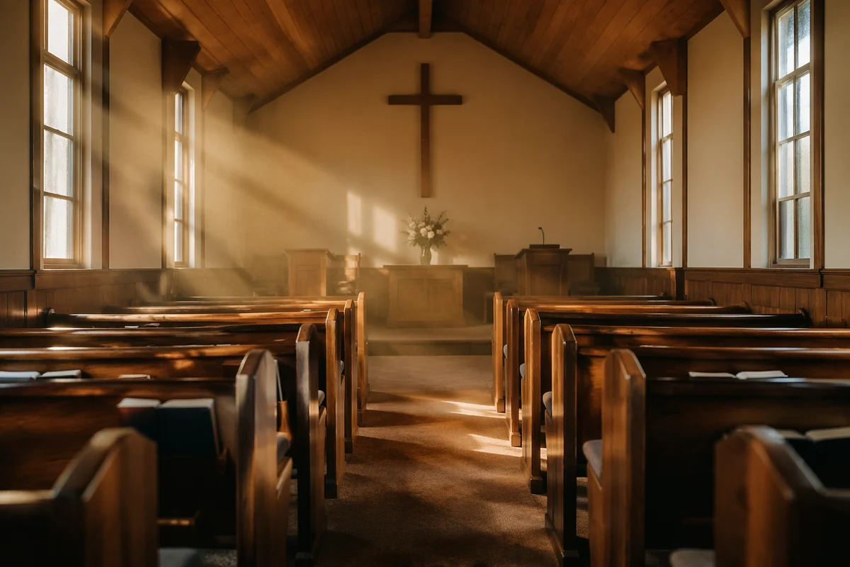 Empty Church Sanctuary in Morning Light