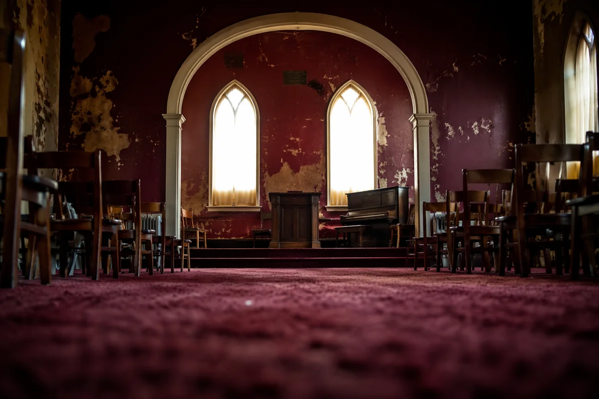 Empty Church Sanctuary in Morning Light