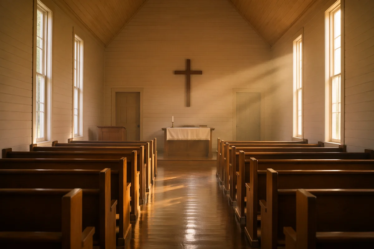 Empty Church Sanctuary in Morning Light