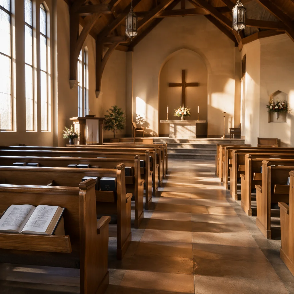 Empty Church Sanctuary in Morning Light
