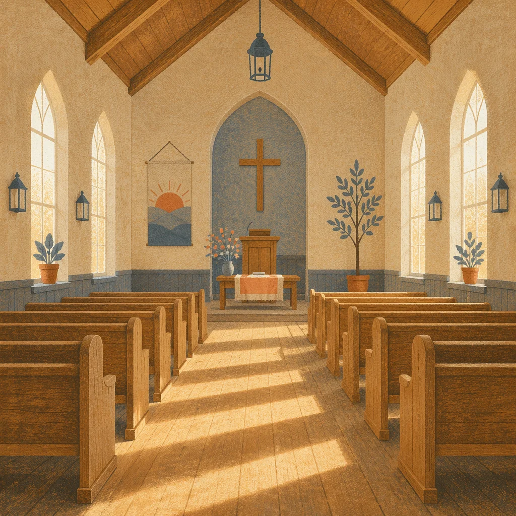 Empty Church Sanctuary in Morning Light
