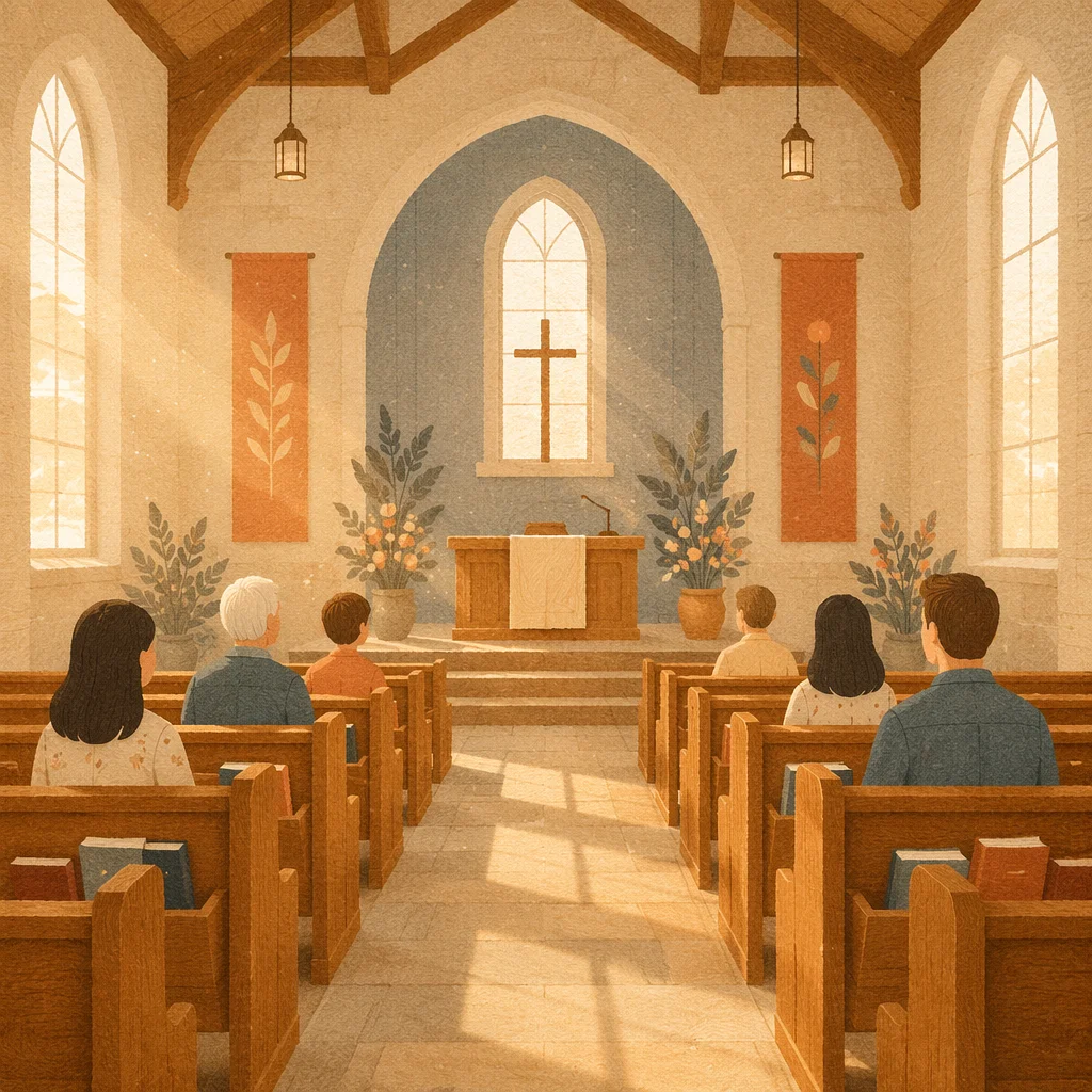 Empty Church Sanctuary in Morning Light