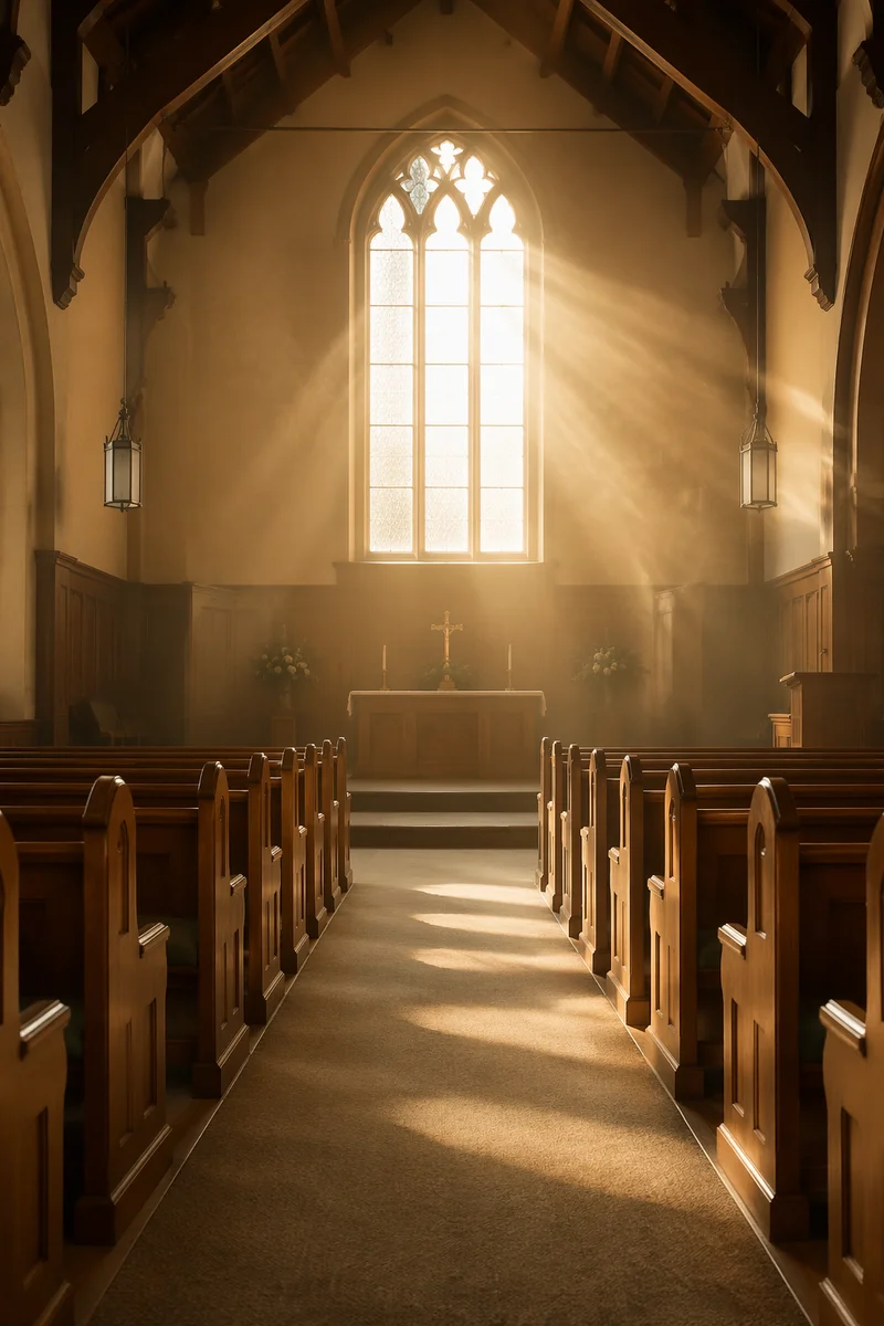 Empty Church Sanctuary in Morning Sunlight
