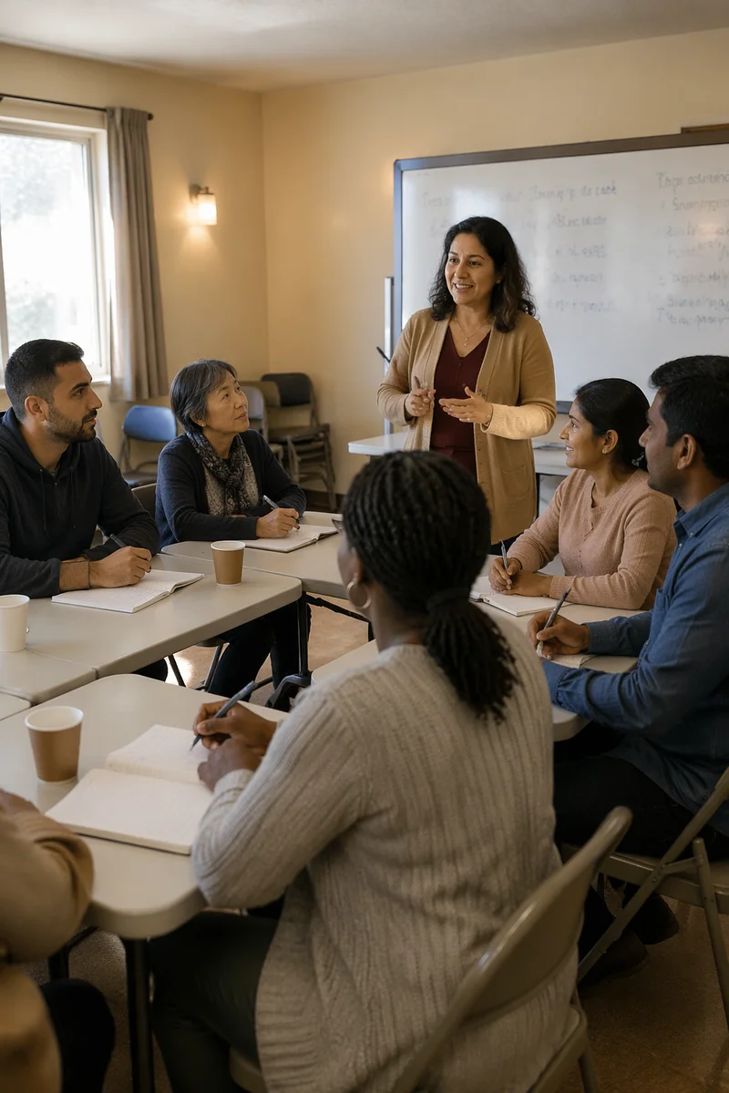 Volunteer Teacher Leading Adult Language Class