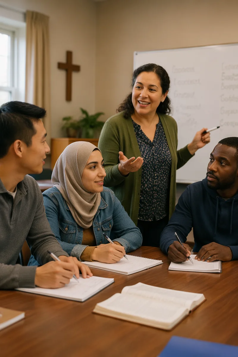 Adult ESL Class in Church Room