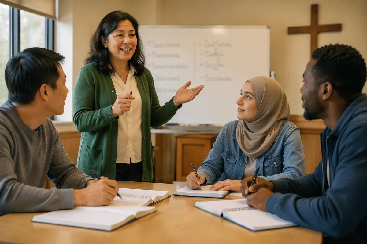 Adult ESL Class in Church Meeting Room