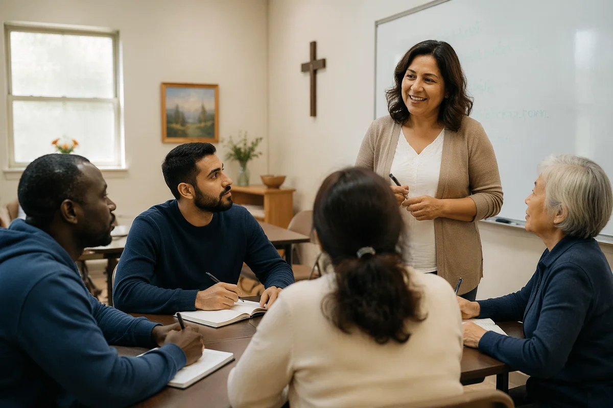 Adult ESL Class in Church Room