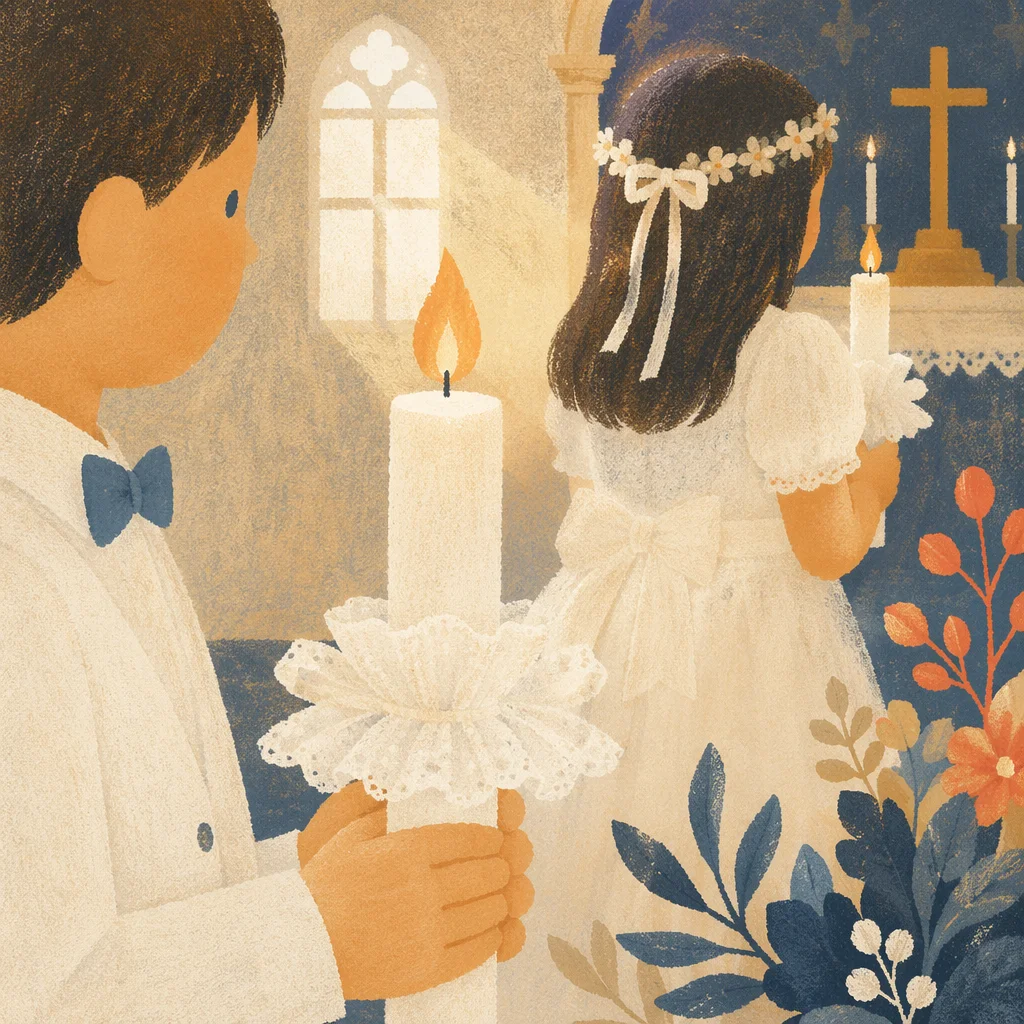 Child Holding Candle at First Communion