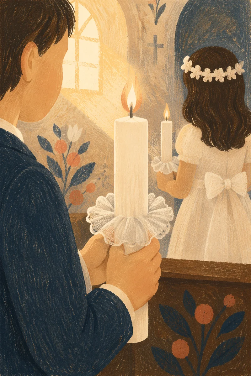 First Communion Child Holding White Candle