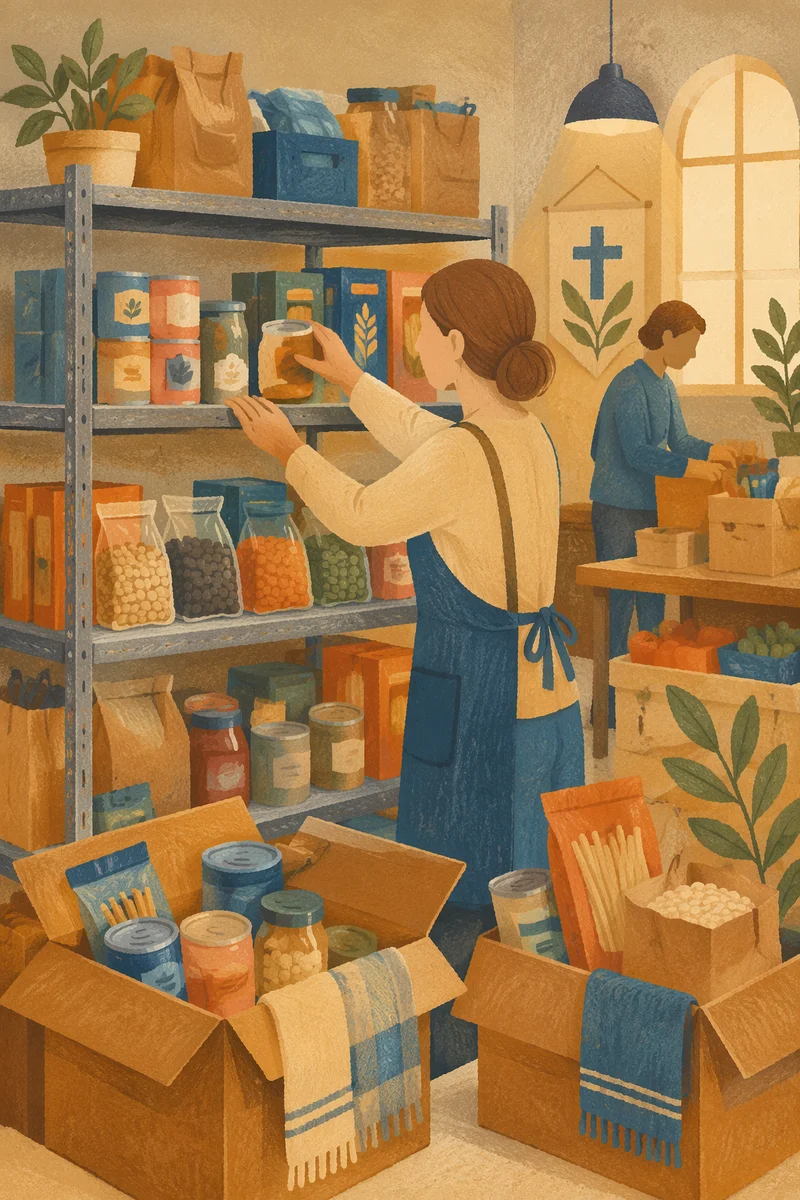 Organized Church Food Pantry Donation Shelves