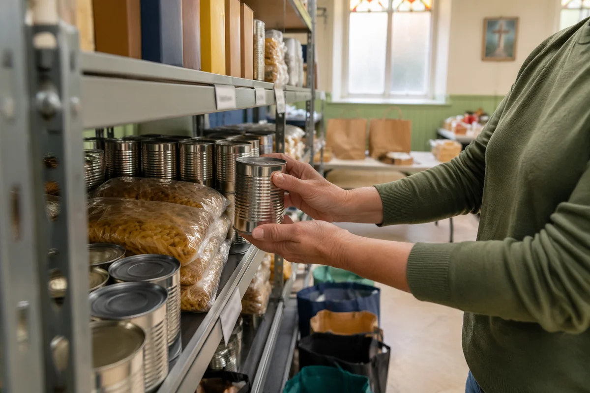 Organized Church Food Pantry Donations Scene