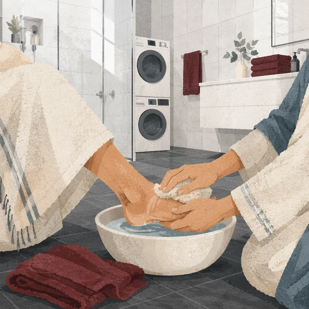 Humble Foot Washing Ceremony in Church Washroom