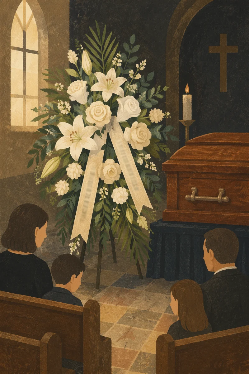 Funeral Memorial Flowers Beside Chapel Casket
