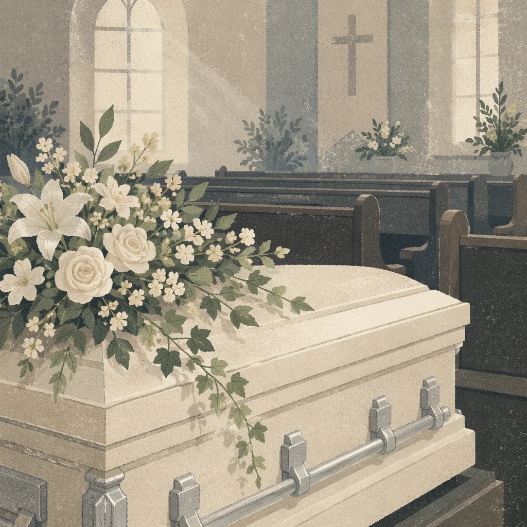 Peaceful Funeral Casket with Chapel Flowers