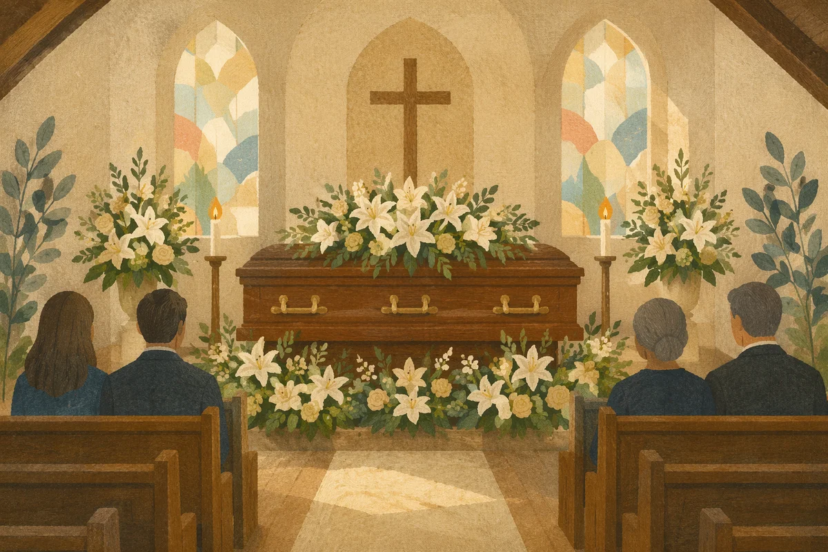 Peaceful Chapel Funeral with White Lilies