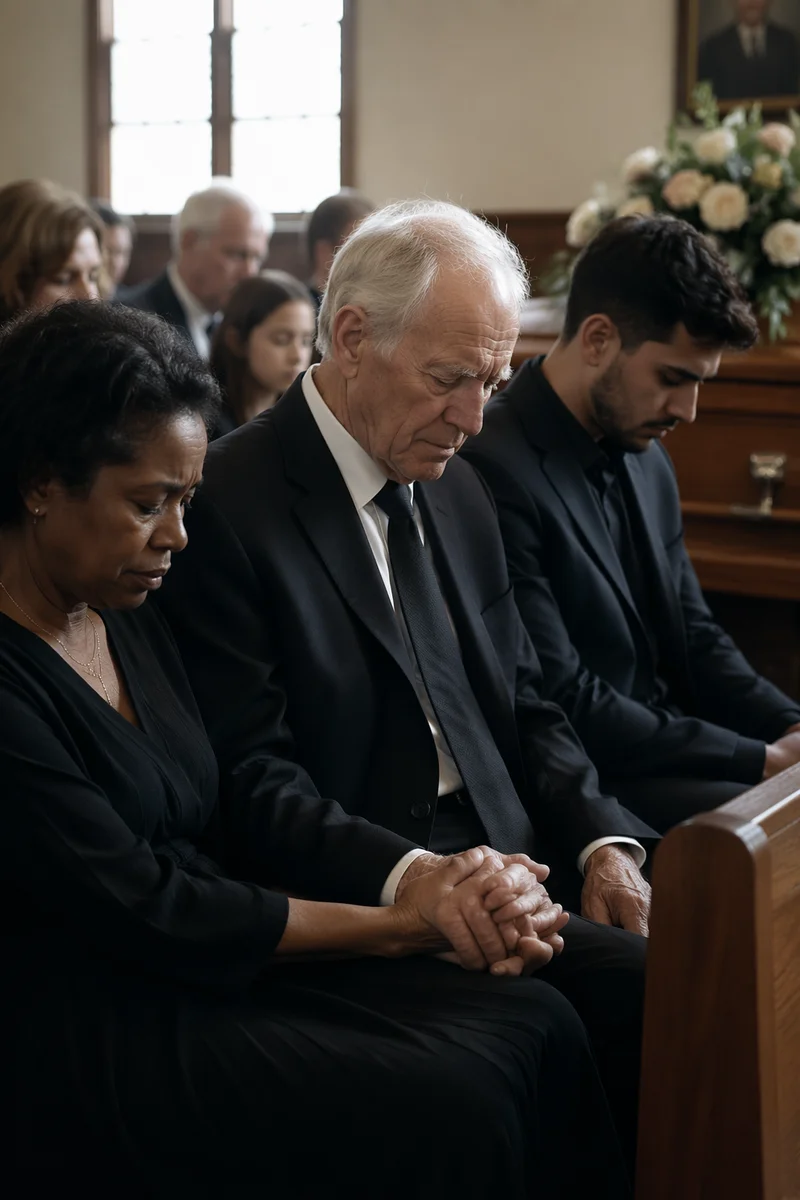 Grieving Family in Small Church Pew