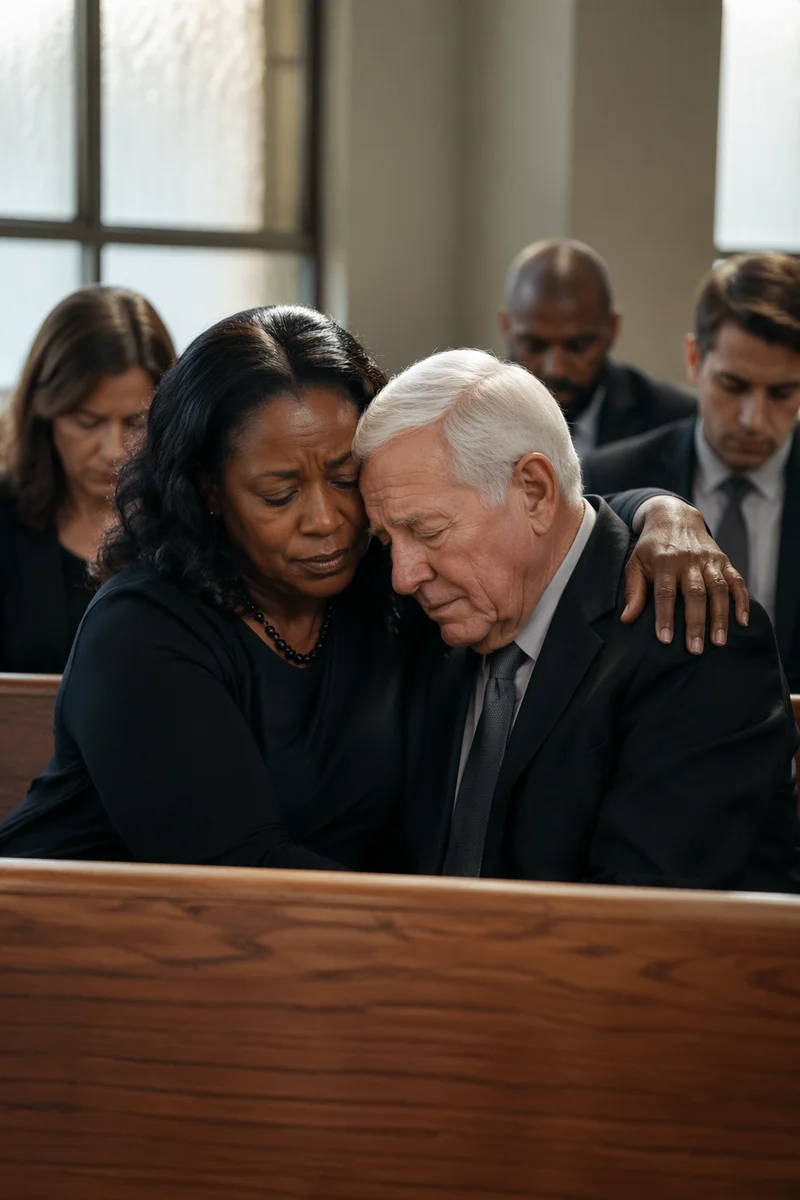 Comforting Embrace in Church Pew