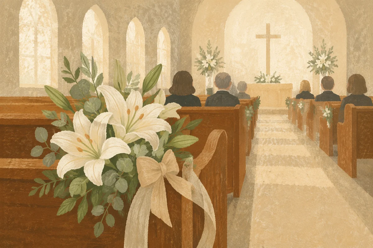 White Lily Sympathy Arrangement in Quiet Chapel