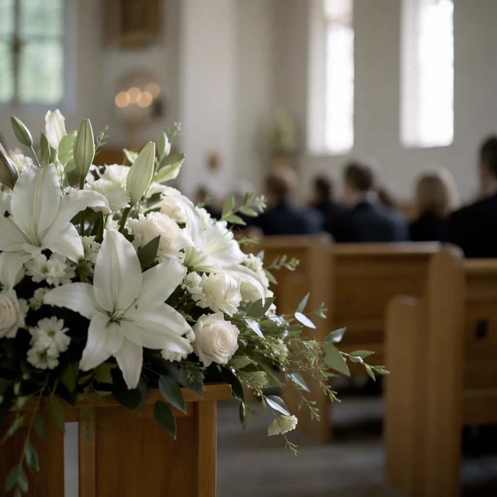 White Lily Sympathy Arrangement in Chapel
