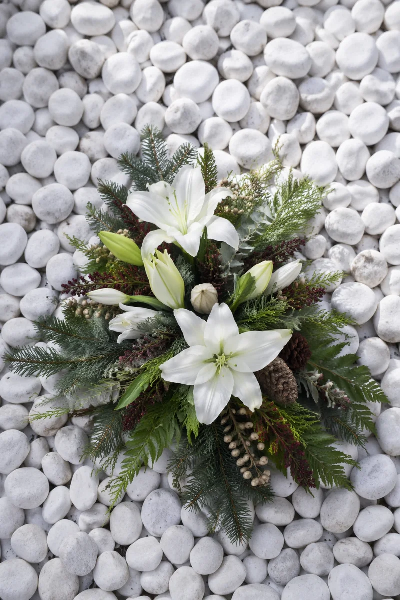 White Lily Funeral Sympathy Arrangement Flat Lay