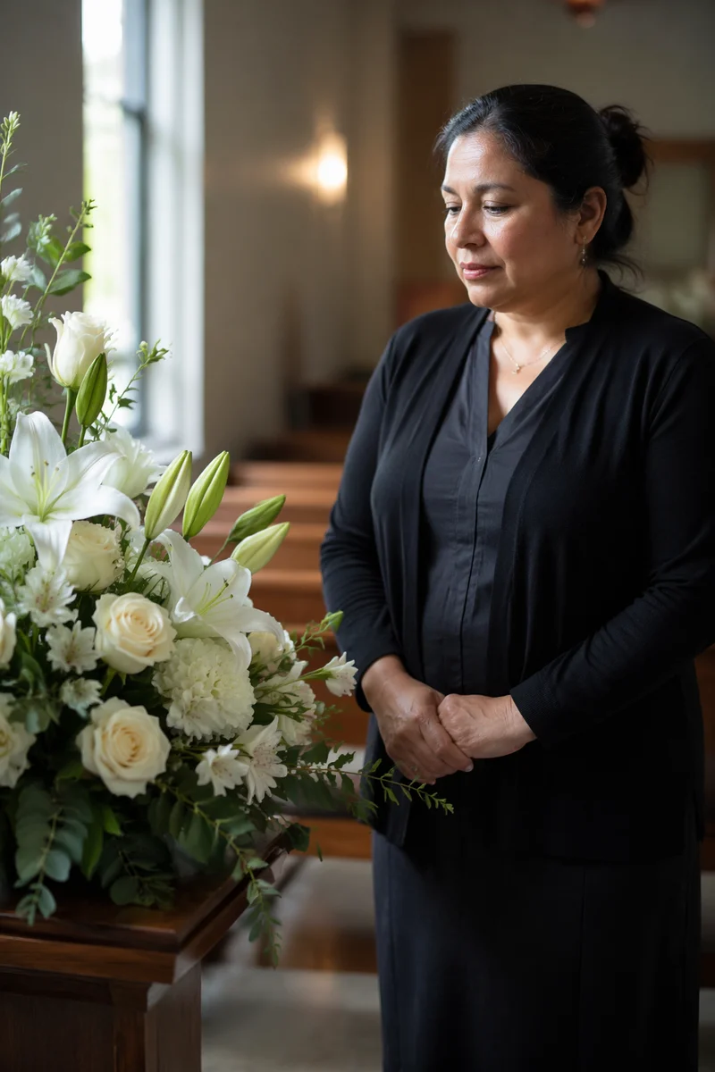 White Lily Sympathy Arrangement in Chapel