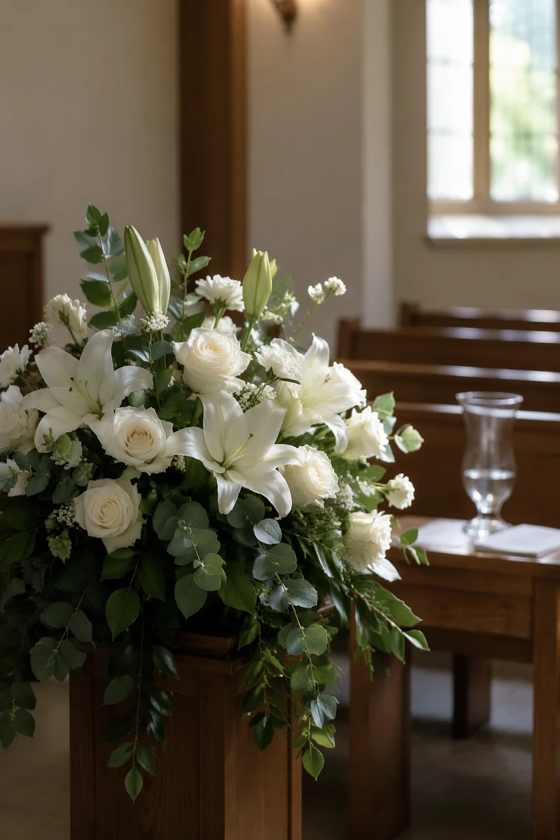White Lily Funeral Arrangement in Chapel