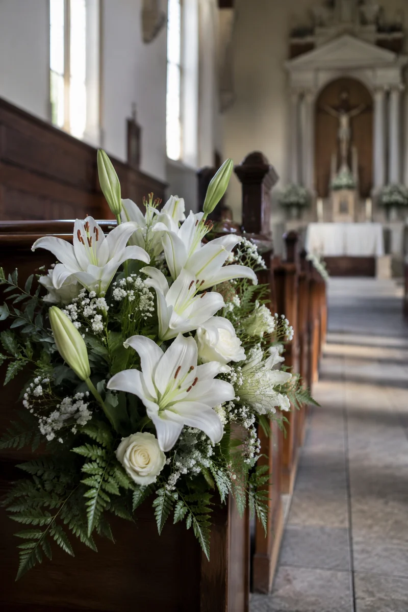 White Lily Arrangement in Quiet Church