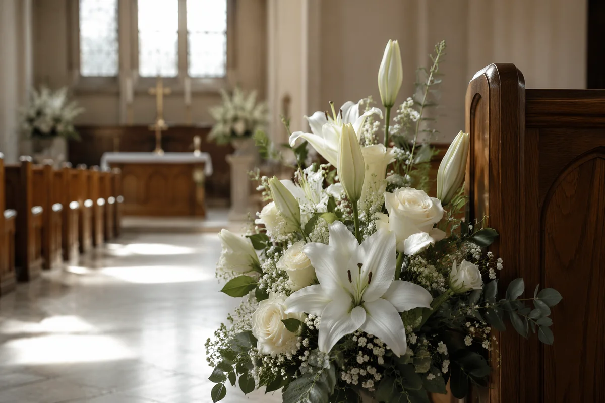 White Lily Arrangement in Quiet Church