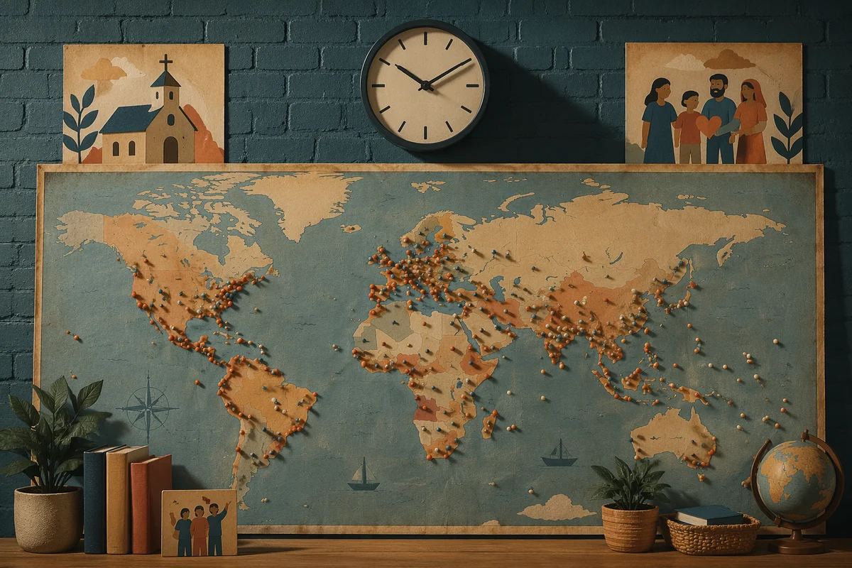 Church Mission Wall with Global Map Pins