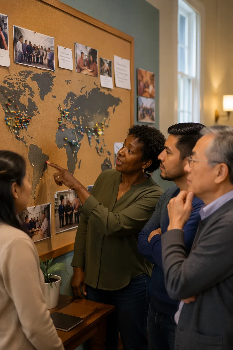 Church Group Studying Mission World Map