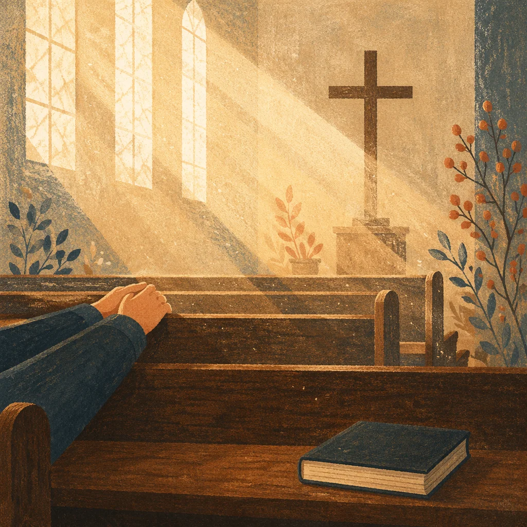 Golden Light Rays in Quiet Wooden Chapel