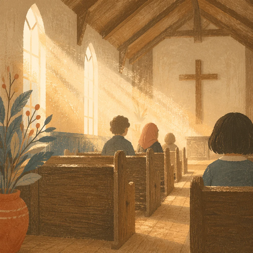 Golden Light Rays in Quiet Chapel