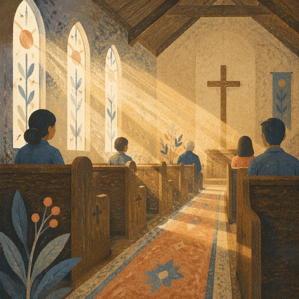 Golden Morning Light in Wooden Chapel