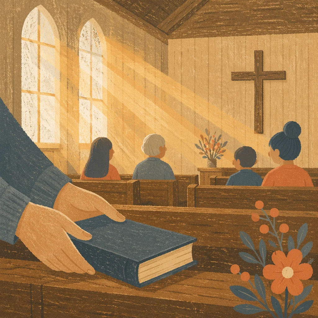 Golden Sunrise Rays in Wooden Chapel