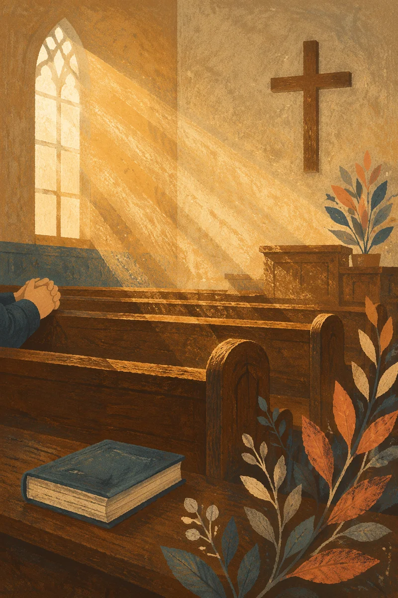 Golden Light Rays in Quiet Wooden Chapel