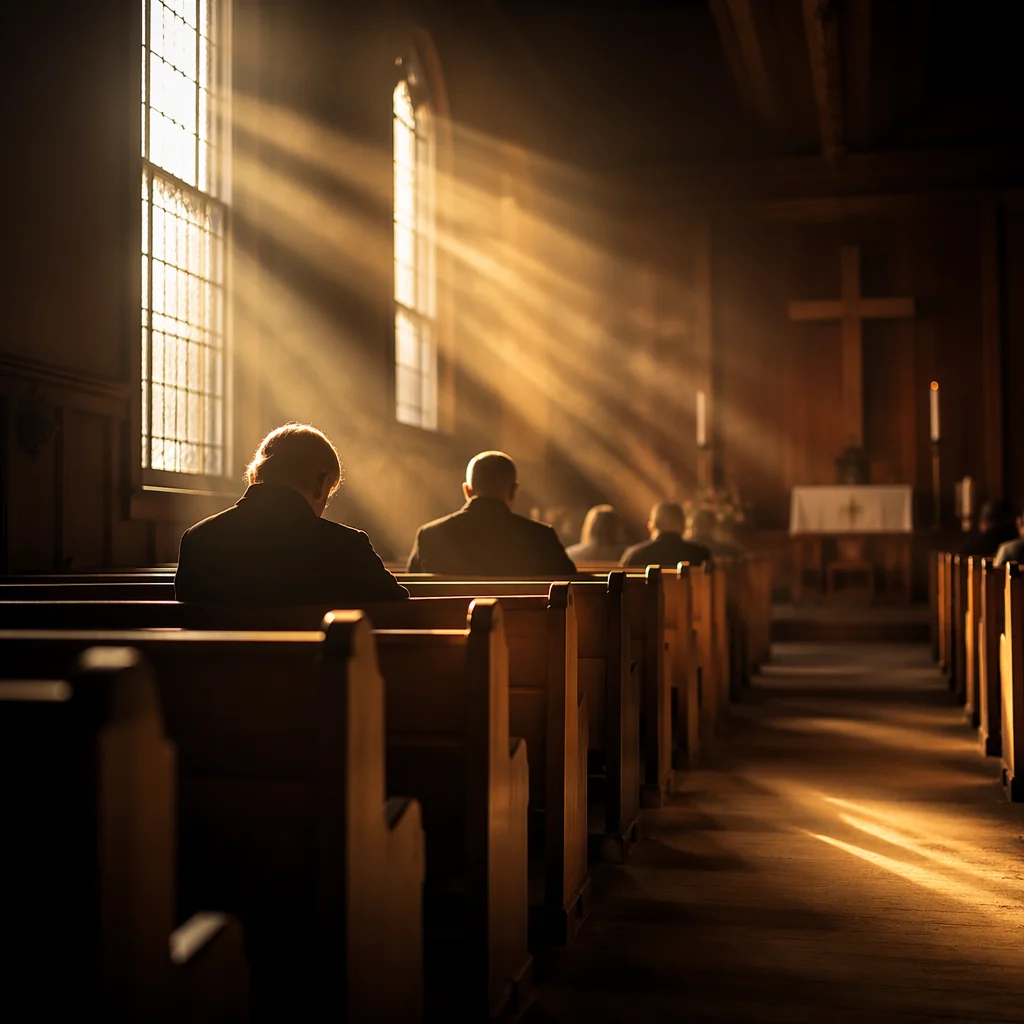 Golden Light Rays in Wooden Chapel