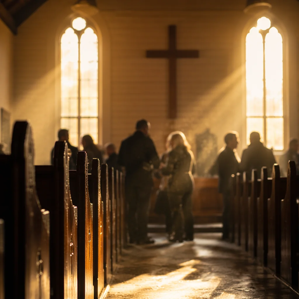 Golden Morning Light in Wooden Chapel