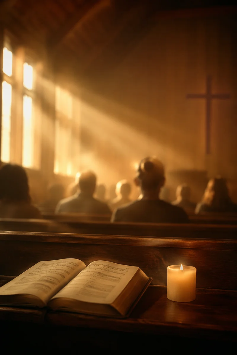 Golden Light Rays in Wooden Chapel
